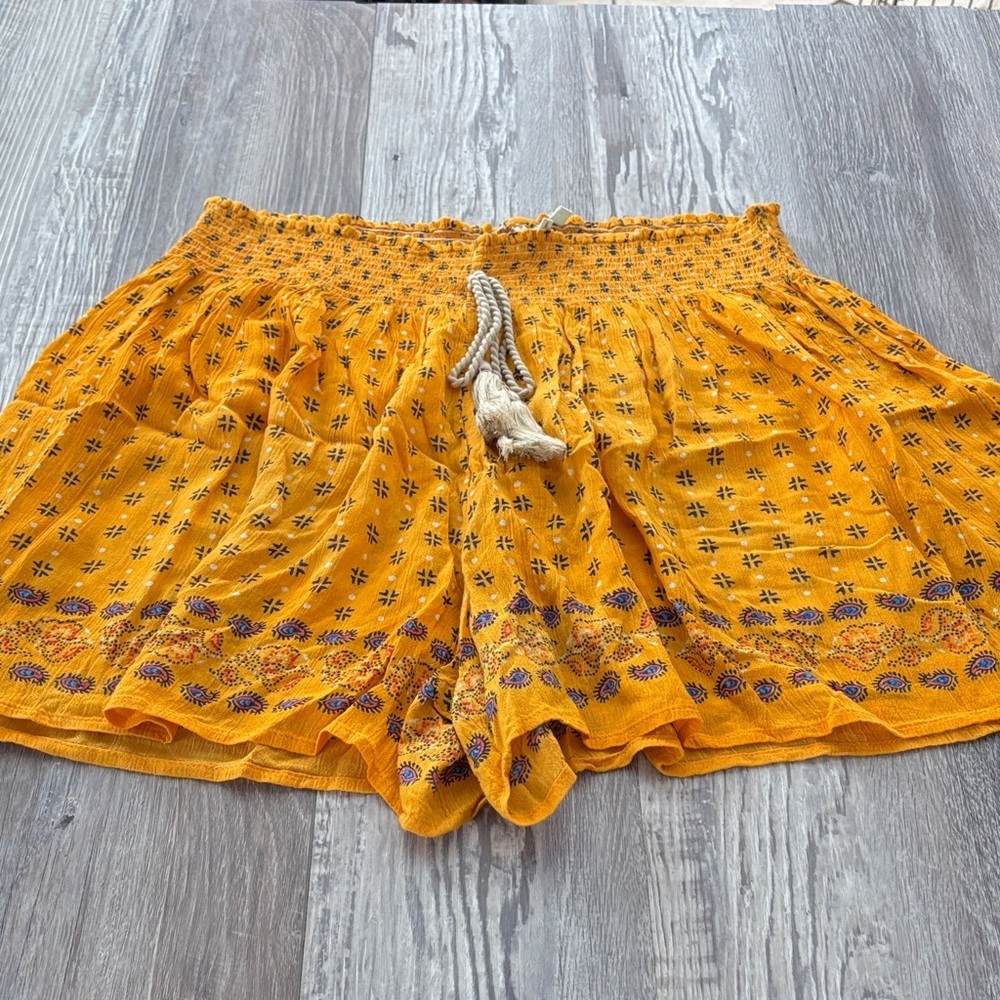 Anthropologie Mustard Patterned High Waist Shorts Size X large